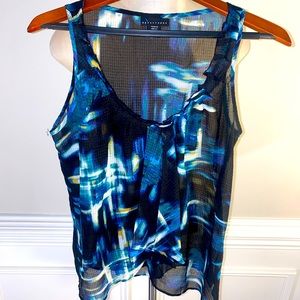 Apostrophe Tops | sheer Black with Blue Pattern Sleeveless Top(100)